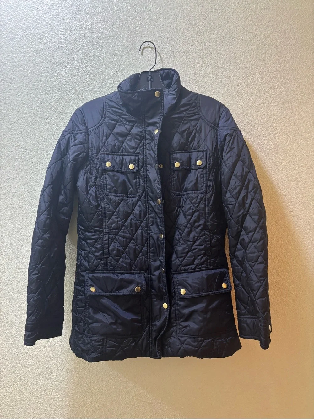 Banana Republic Navy Quilted Jacket with Pink Cardigan